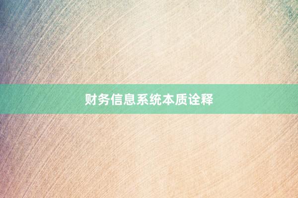 财务信息系统本质诠释